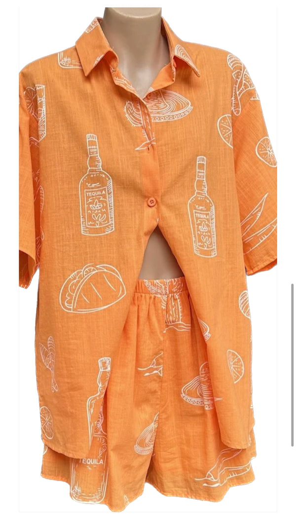 Tequila + Tacos  Shorts Orange