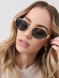 ROUND METAL OVAL SUNGLASSES IN BLACK
