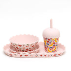 Pink Daisy Wavy Edge Silicone Bowl and Plate Set