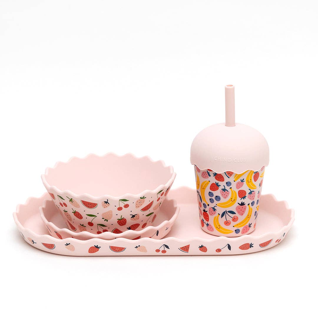 Pink Daisy Wavy Edge Silicone Bowl and Plate Set