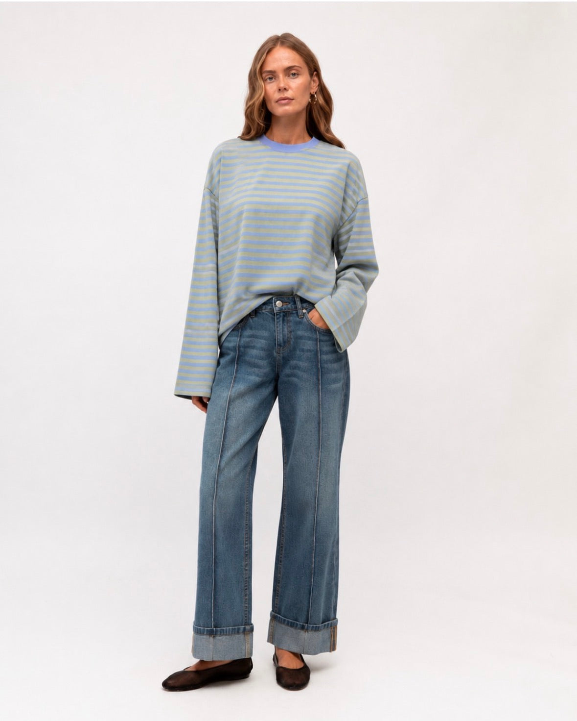 Blue & Lime Stripe Long Sleeve Tee