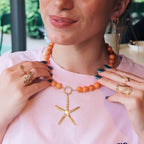 Natural stone bead necklace XL - fuchsia