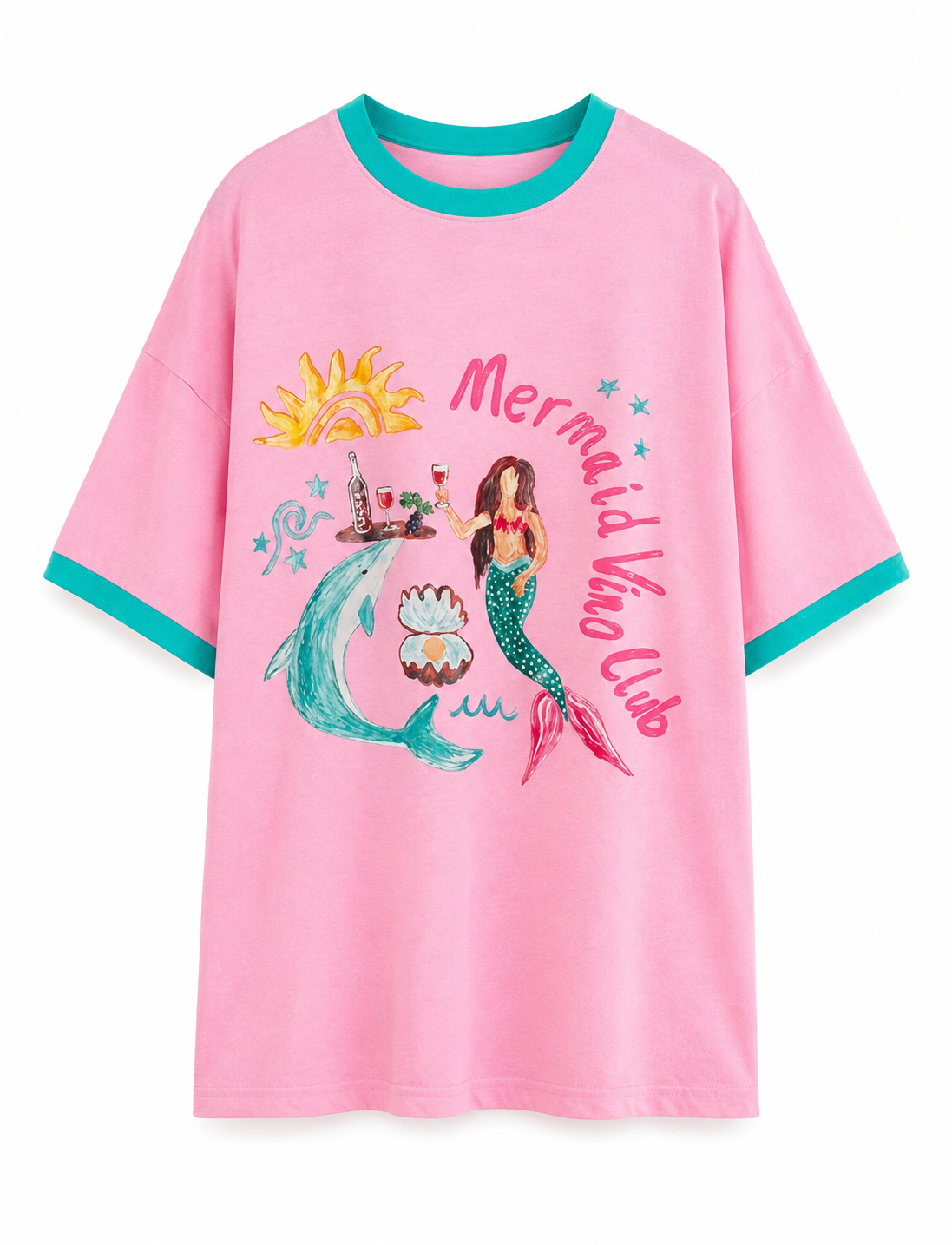 Mermaid Vino Club Graphic Tee – Pink