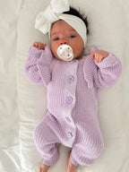 Long Flutter Ribbed Romper | Orchid