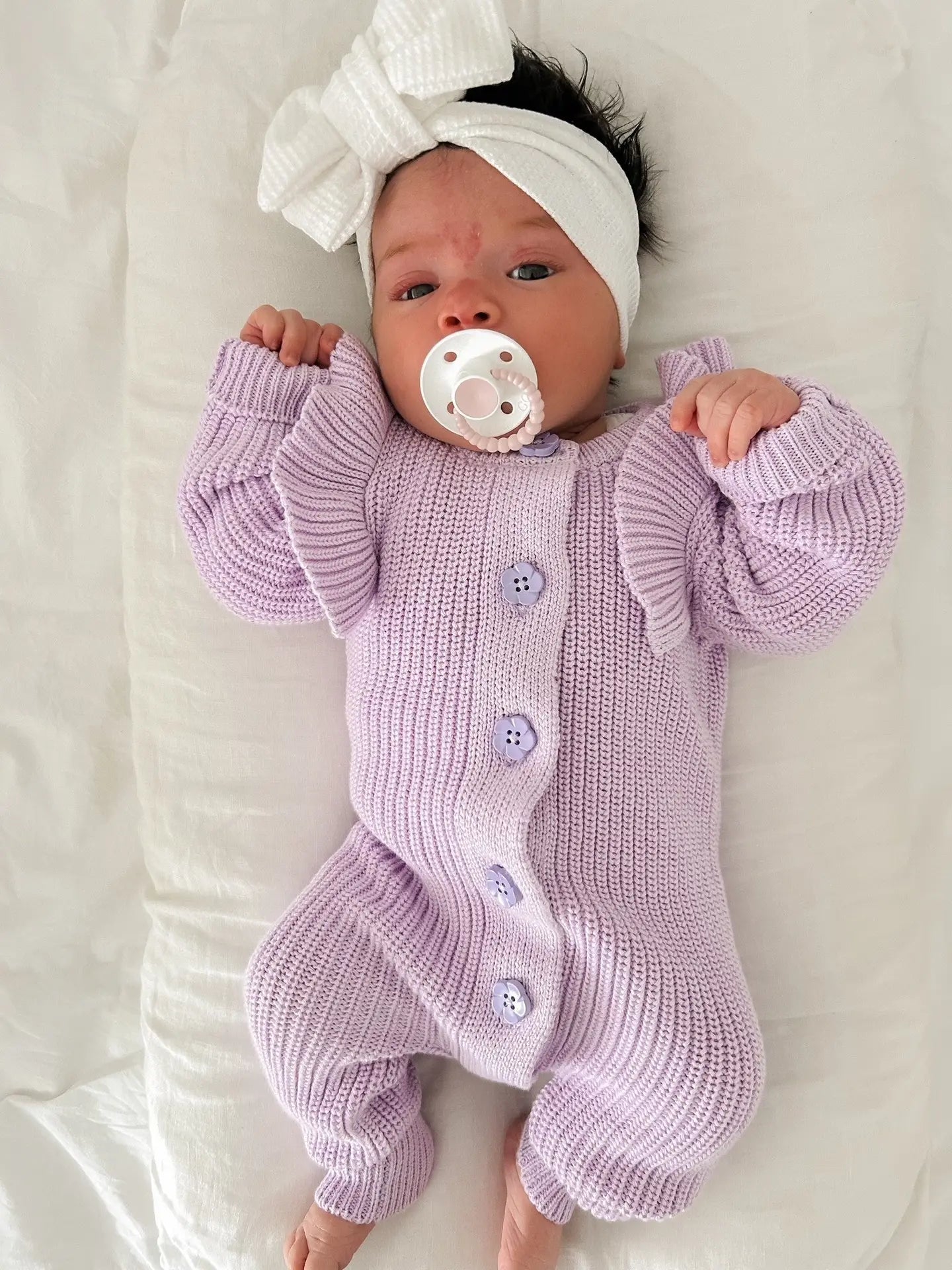 Long Flutter Ribbed Romper | Orchid