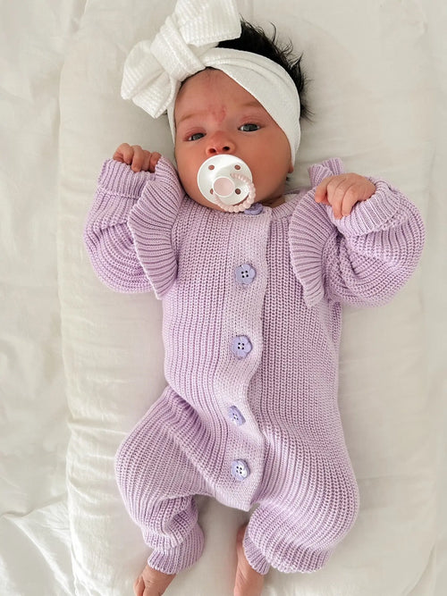 Long Flutter Ribbed Romper | Orchid