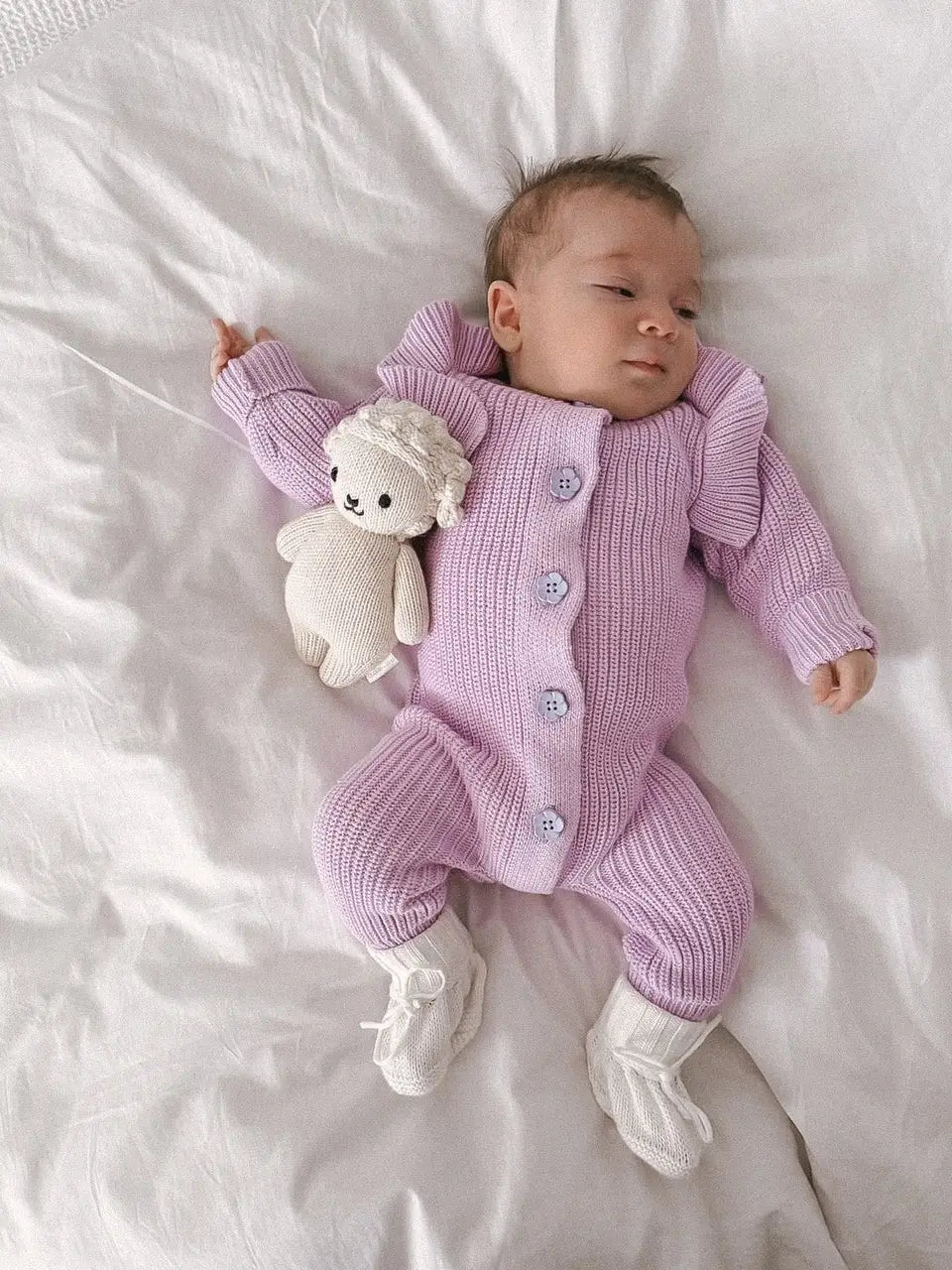 Long Flutter Ribbed Romper | Orchid