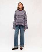 Blue & Brown Stripe Long Sleeve Tee