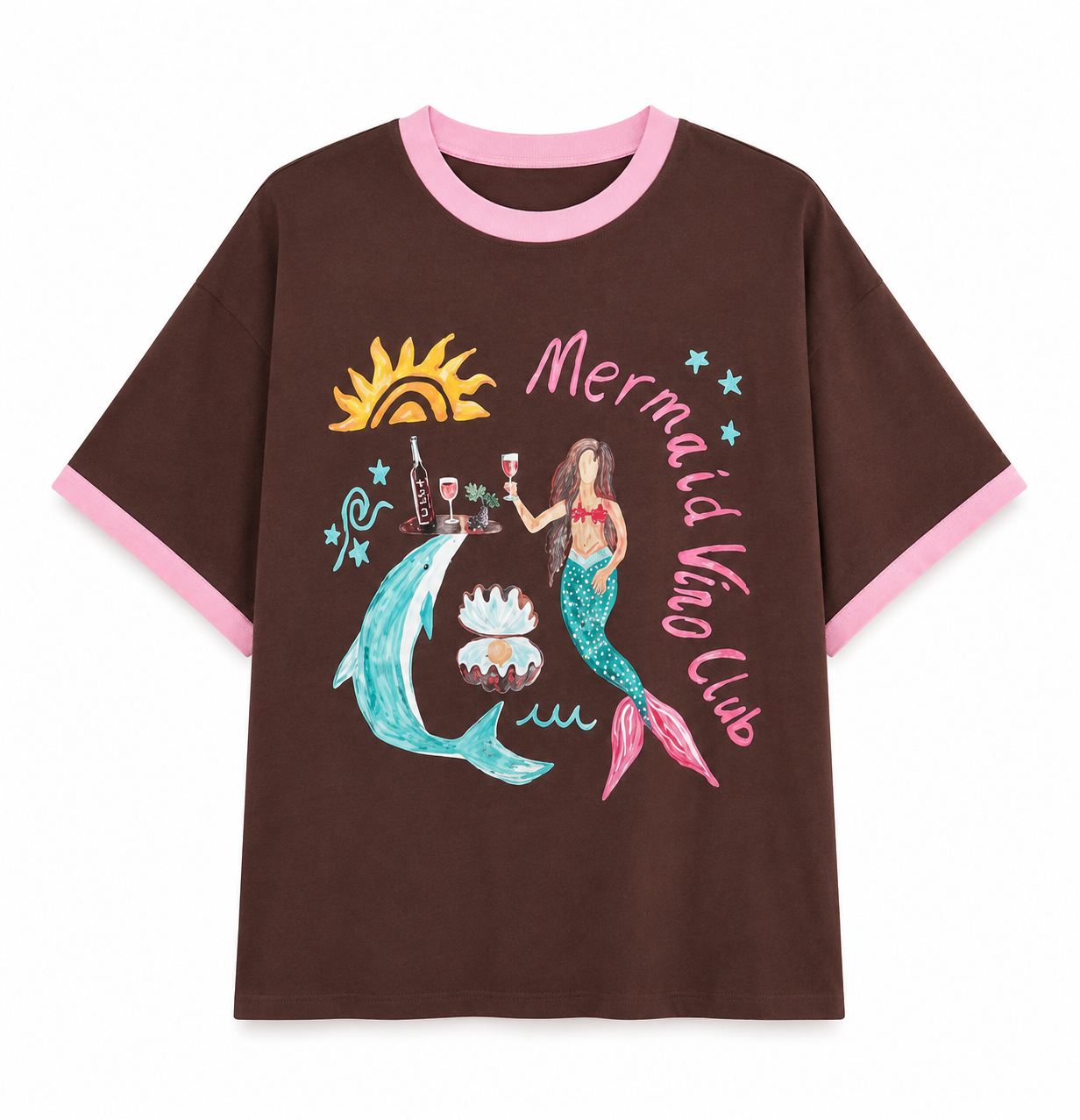 Mermaid Vino Club Graphic Tee – Chocolate