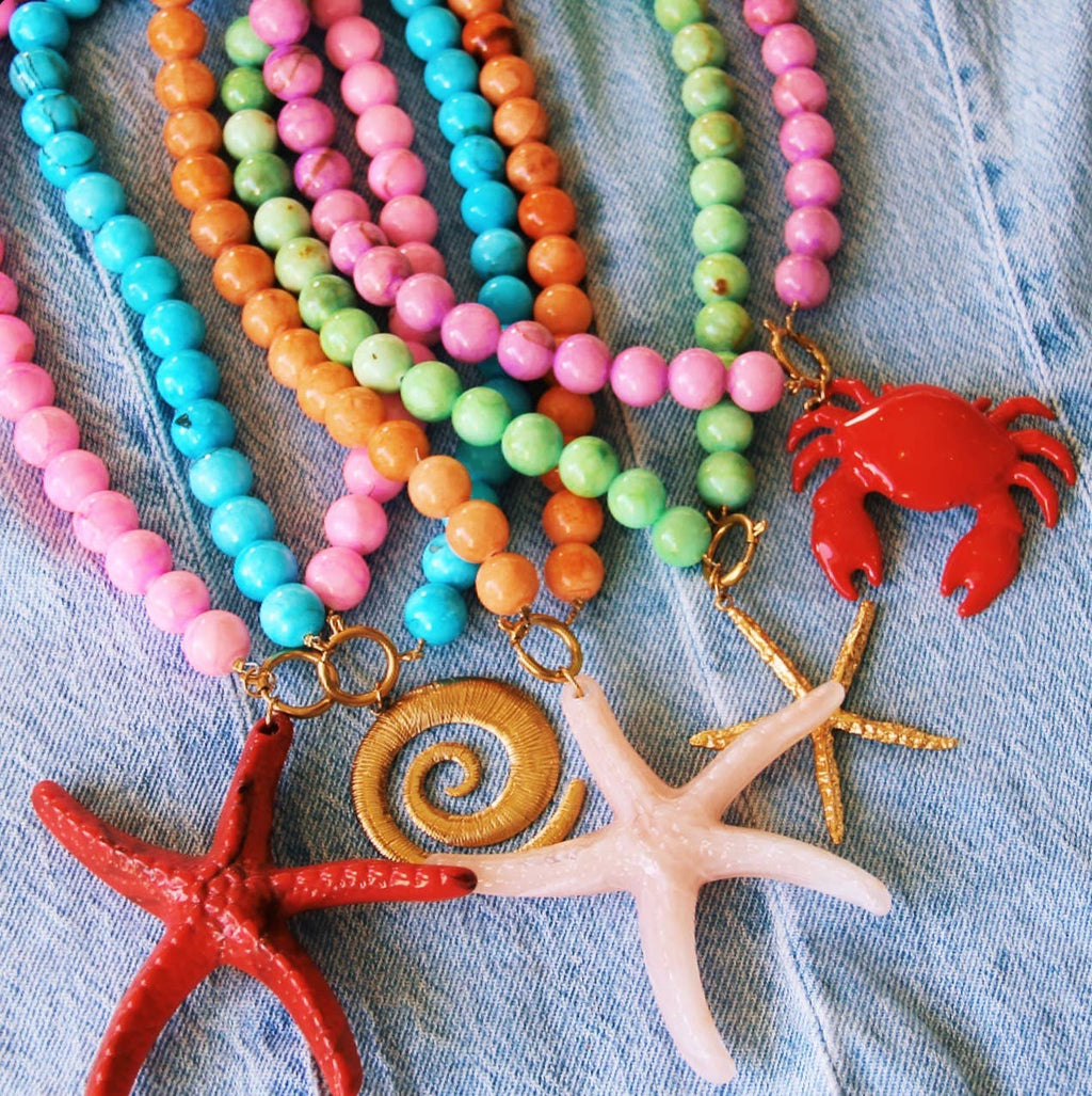 Natural stone bead necklace XL - fuchsia
