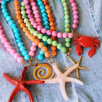 Natural stone bead necklace XL - fuchsia